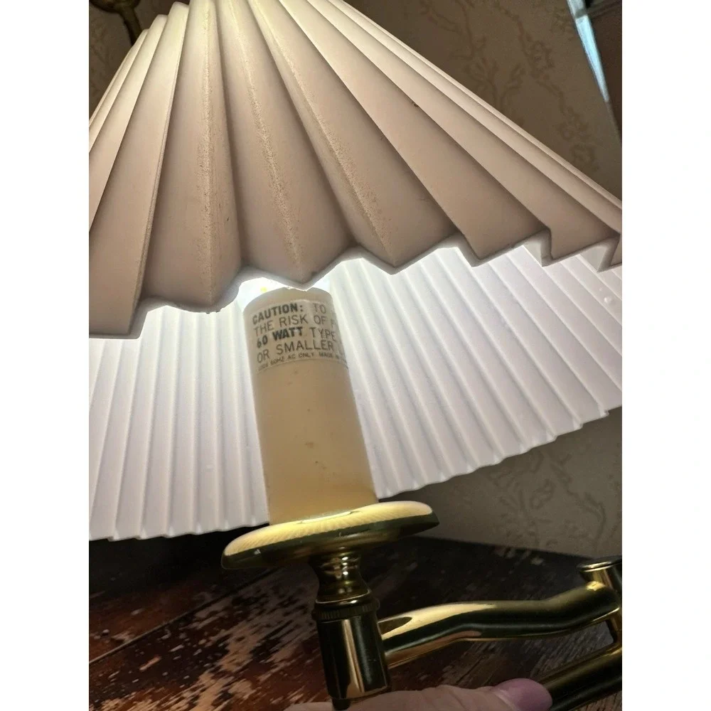 Mid‎ Century Modern Vintage Brass Swing Arm Lamp Pleated Shade 14
